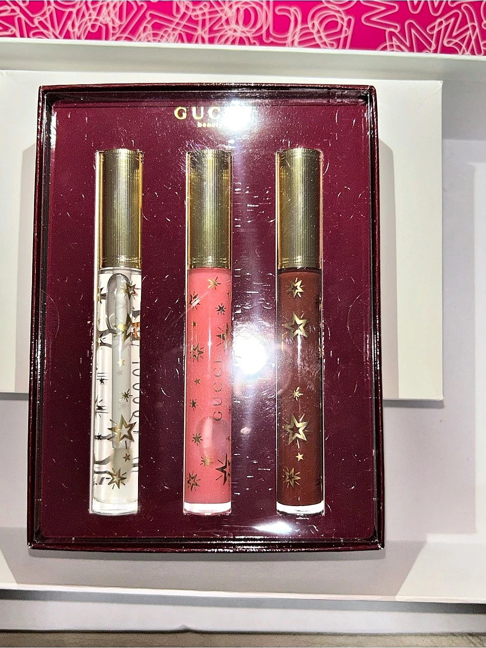 Gucci Gloss à Lèvres Plumping Lip Gloss Trio Gift Set Red & Pink NWT